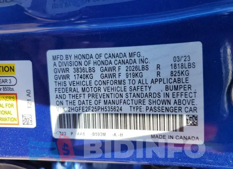 2HGFE2F25PH535624 Photo# 12