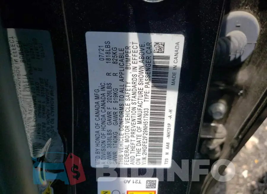 2HGFE2F29NH517933 Photo# 13