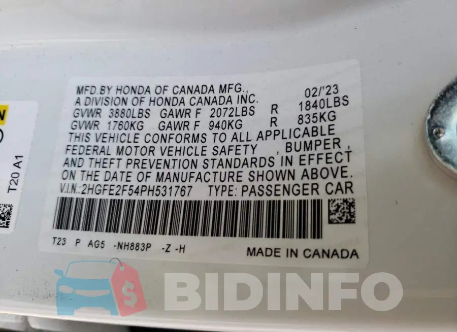 2HGFE2F54PH531767 Photo# 12