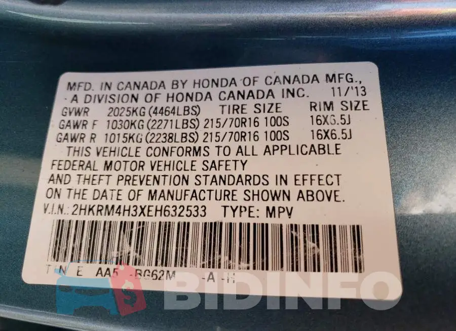 2HKRM4H3XEH632533 Photo# 13