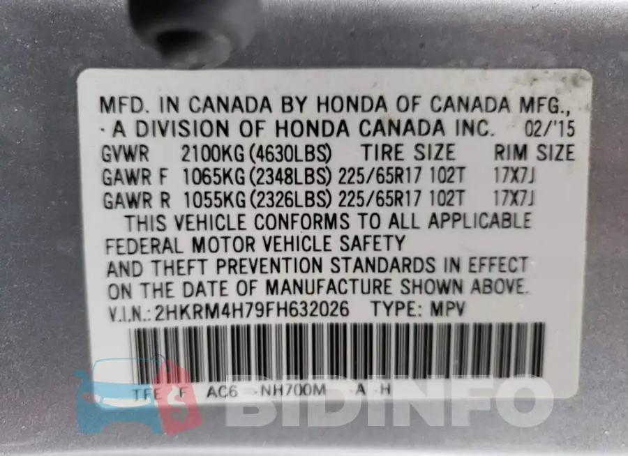 2HKRM4H79FH632026 Photo# 13
