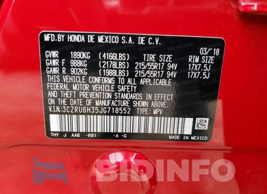 3CZRU6H35JG718552 Photo# 13