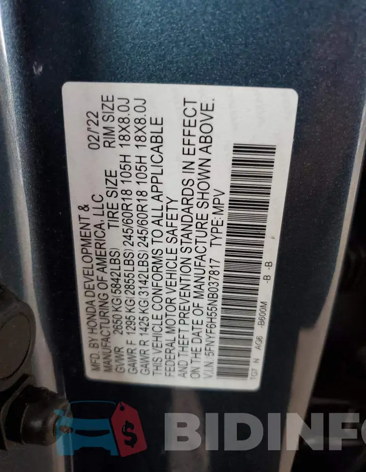 5FNYF6H55NB037817 Photo# 12