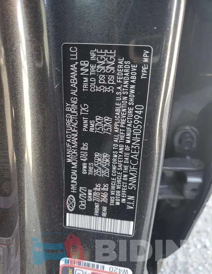 5NMJFCAE3NH059940 Photo# 12