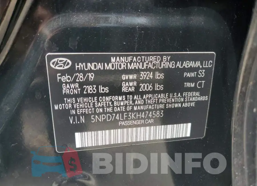 5NPD74LF3KH474583 Photo# 12
