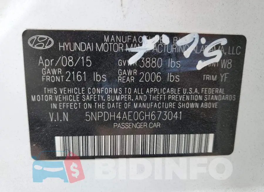 5NPDH4AE0GH673041 Photo# 13