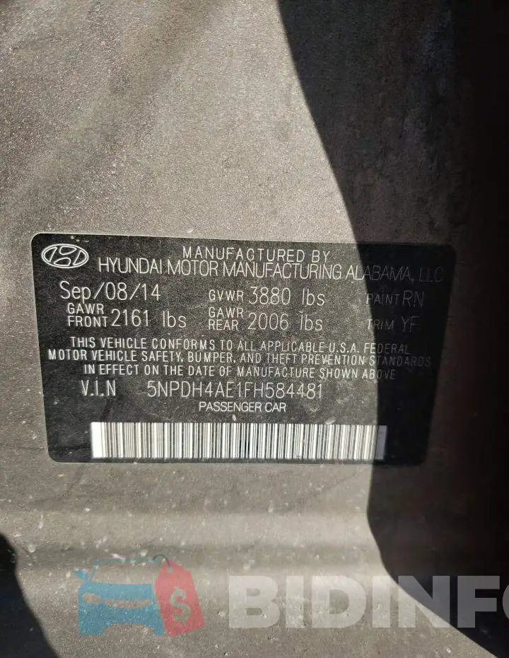 5NPDH4AE1FH584481 Photo# 12