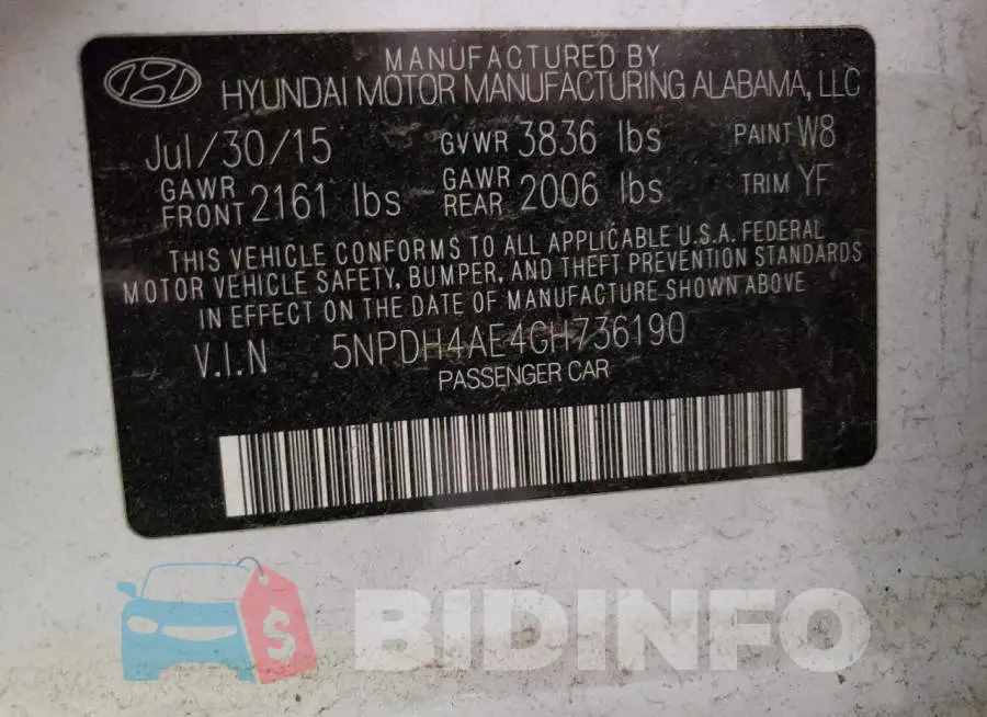 5NPDH4AE4GH736190 Photo# 12