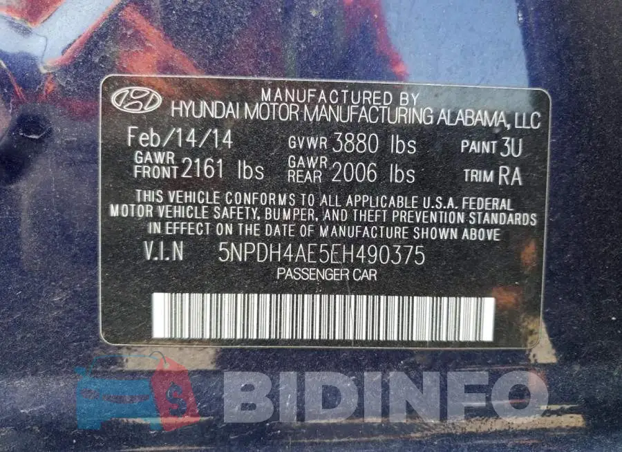 5NPDH4AE5EH490375 Photo# 12