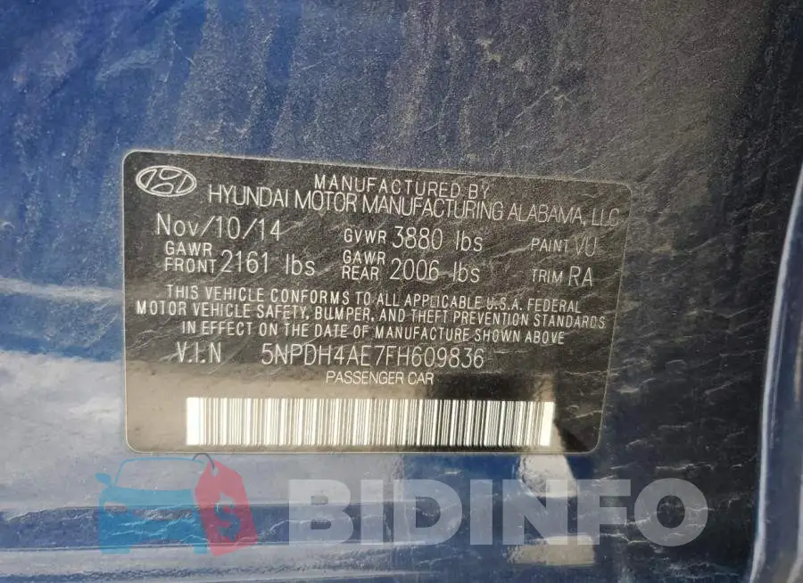 5NPDH4AE7FH609836 Photo# 13