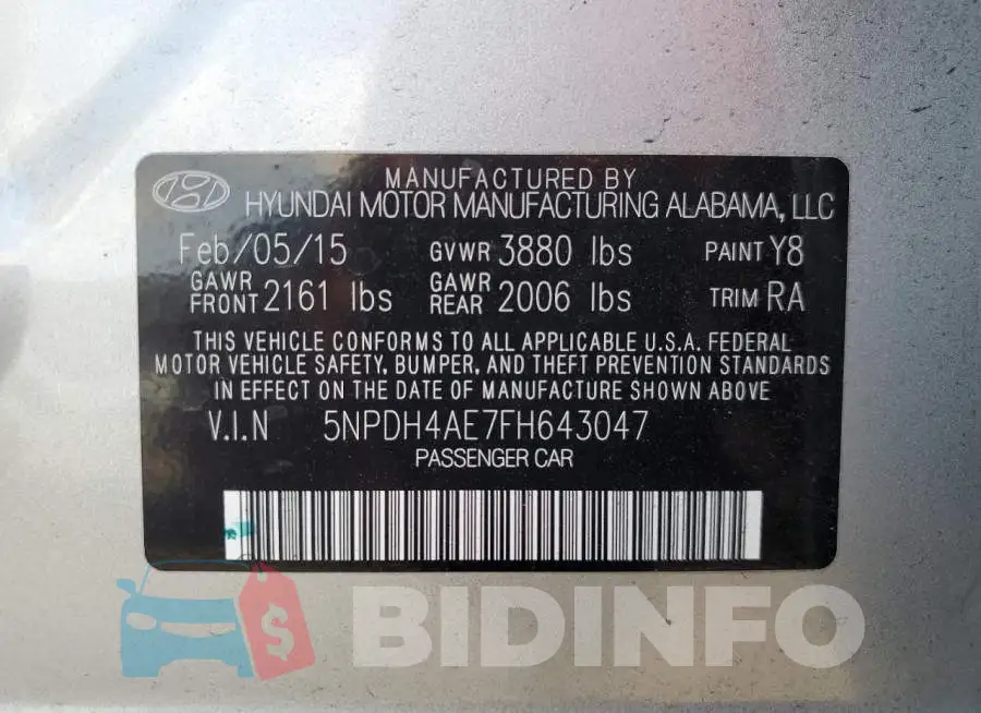 5NPDH4AE7FH643047 Photo# 13