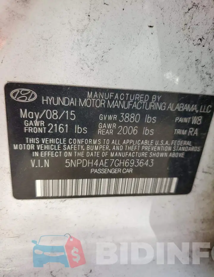 5NPDH4AE7GH693643 Photo# 12
