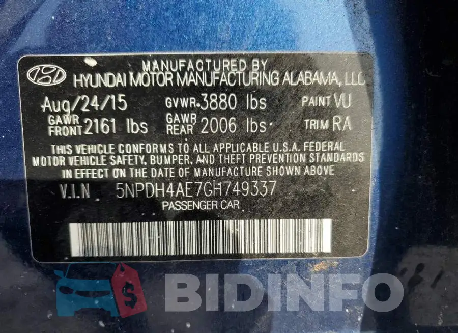 5NPDH4AE7GH749337 Photo# 13