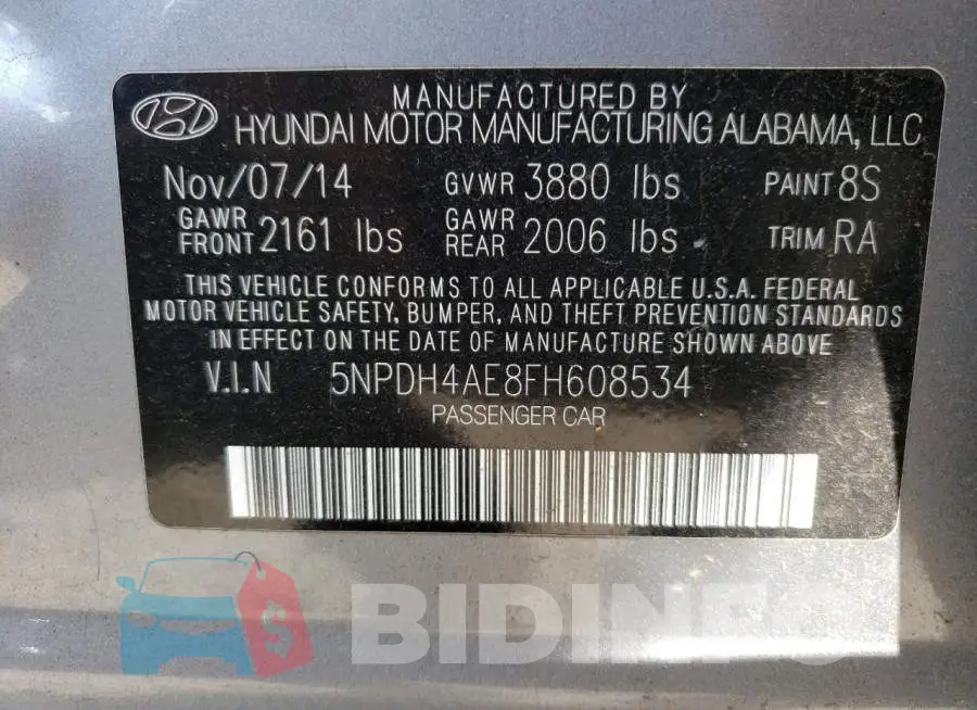 5NPDH4AE8FH608534 Photo# 12