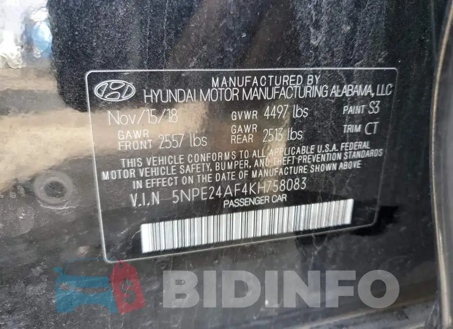 5NPE24AF4KH758083 Photo# 12