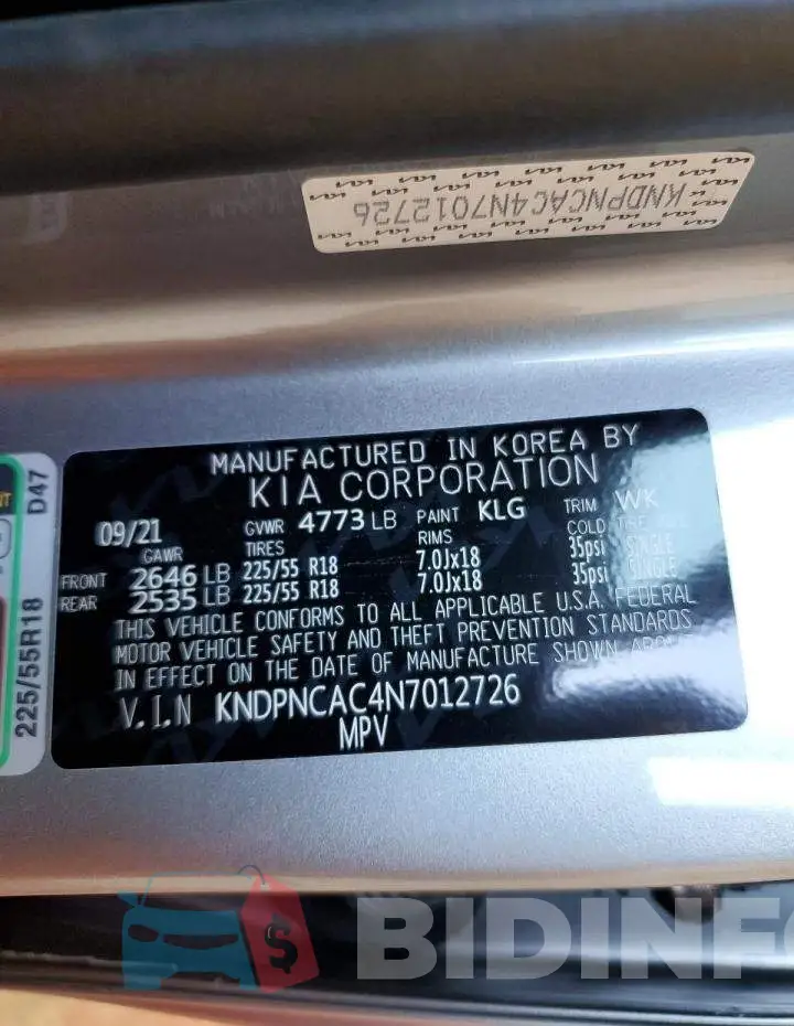KNDPNCAC4N7012726 Photo# 13