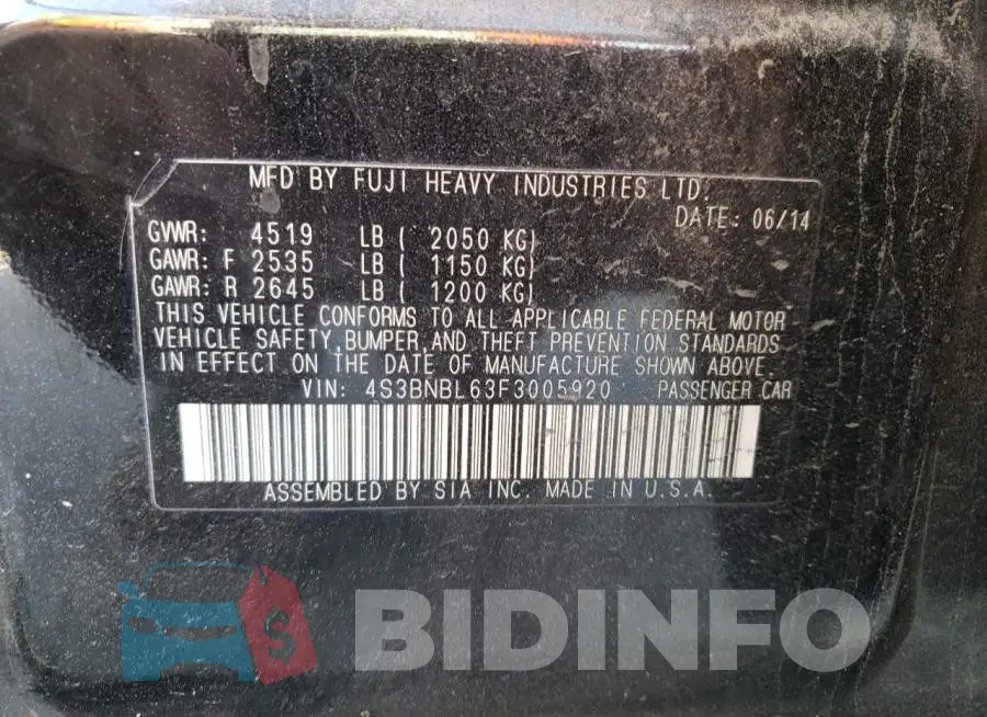 4S3BNBL63F3005920 Photo# 12