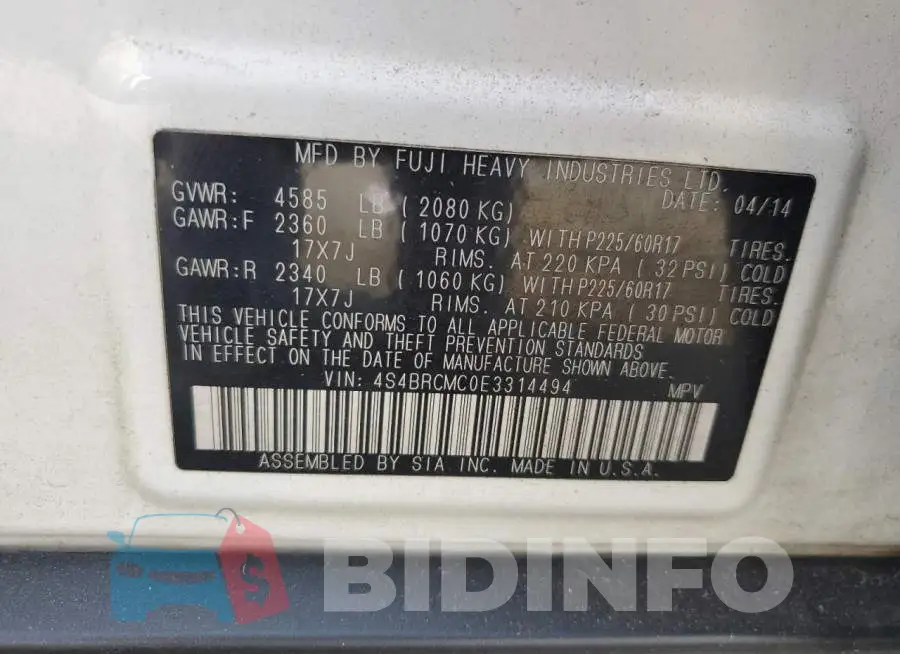 4S4BRCMC0E3314494 Photo# 13
