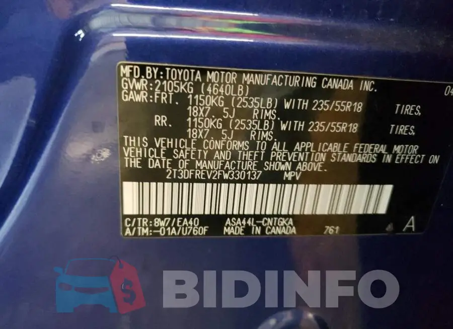 2T3DFREV2FW330137 Photo# 12