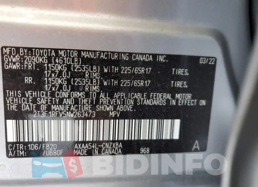 2T3F1RFV5NW263473 Photo# 14