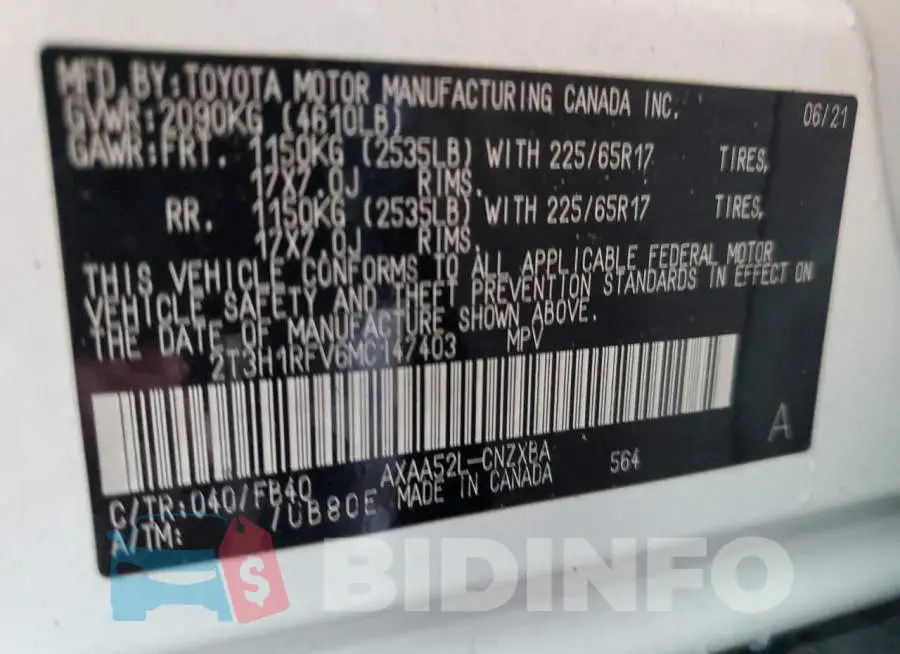 2T3H1RFV6MC147403 Photo# 13