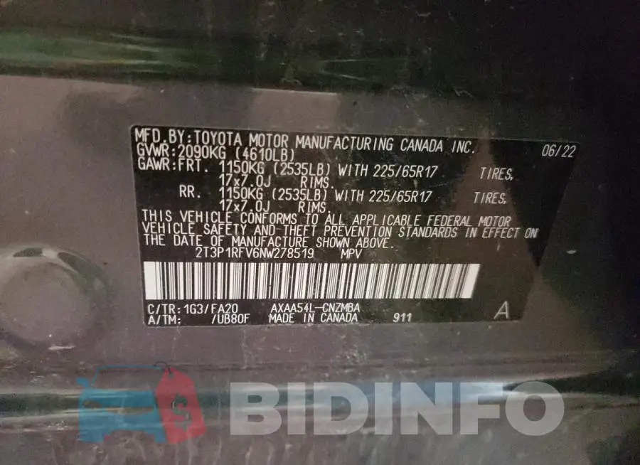2T3P1RFV6NW278519 Photo# 14