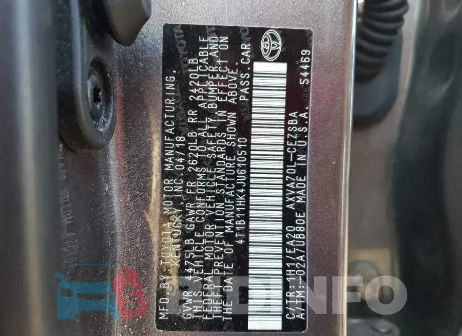 4T1B11HK4JU610510 Photo# 12
