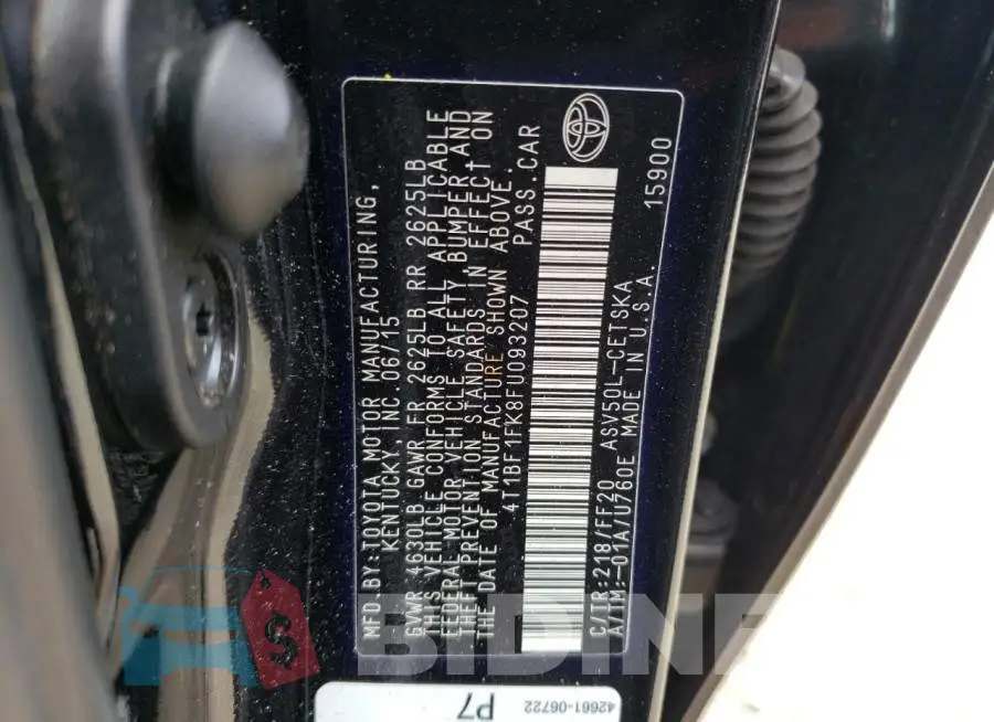 4T1BF1FK8FU093207 Photo# 12