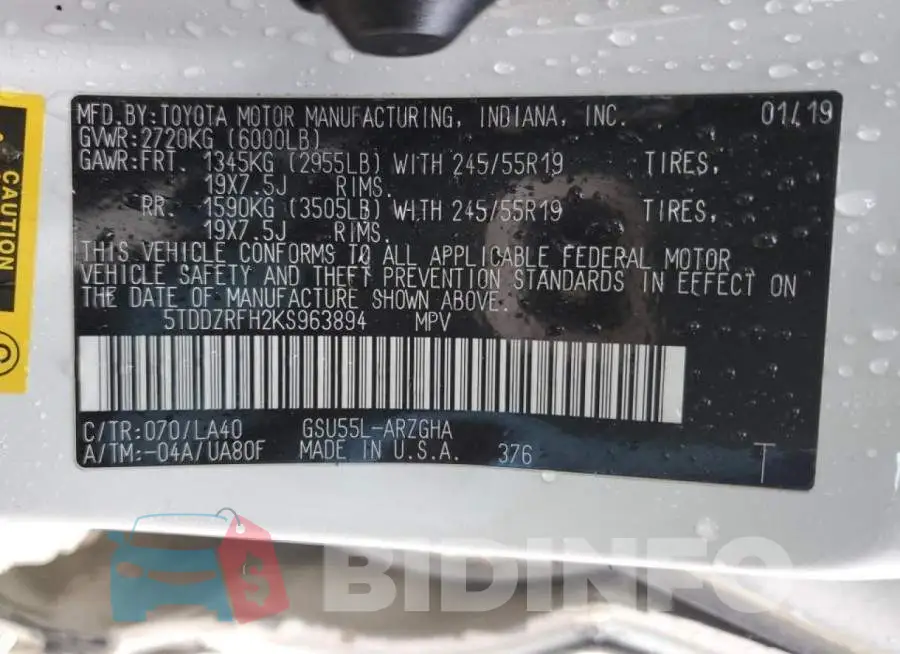5TDDZRFH2KS963894 Photo# 13