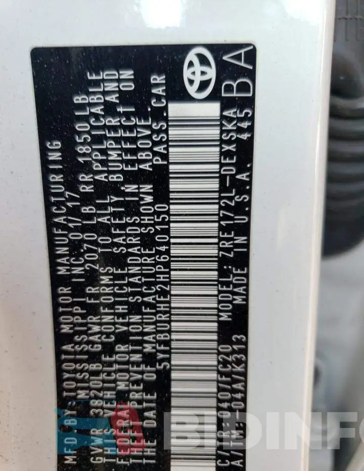 5YFBURHE2HP640150 Photo# 12