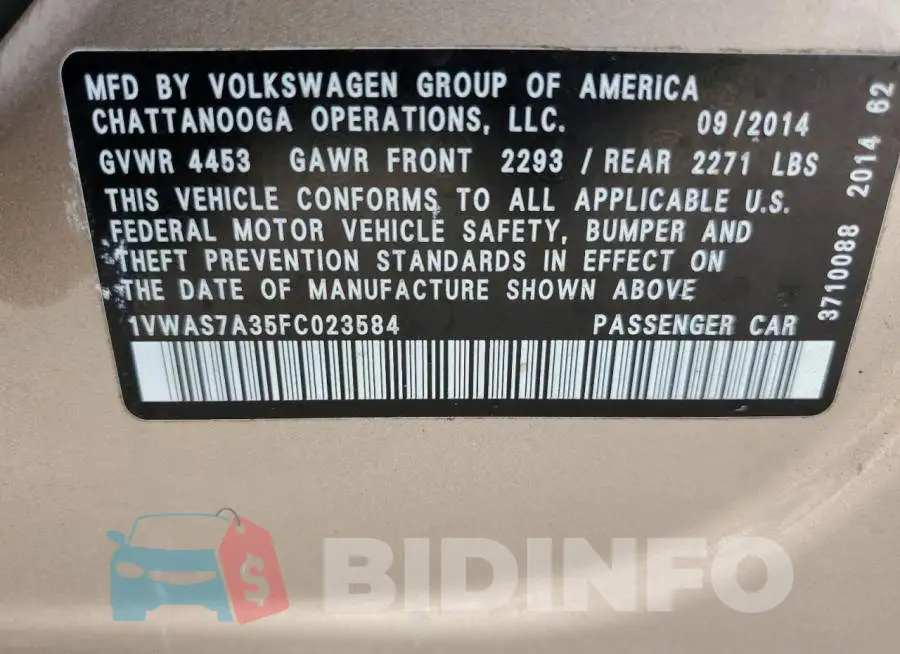 1VWAS7A35FC023584 Photo# 12