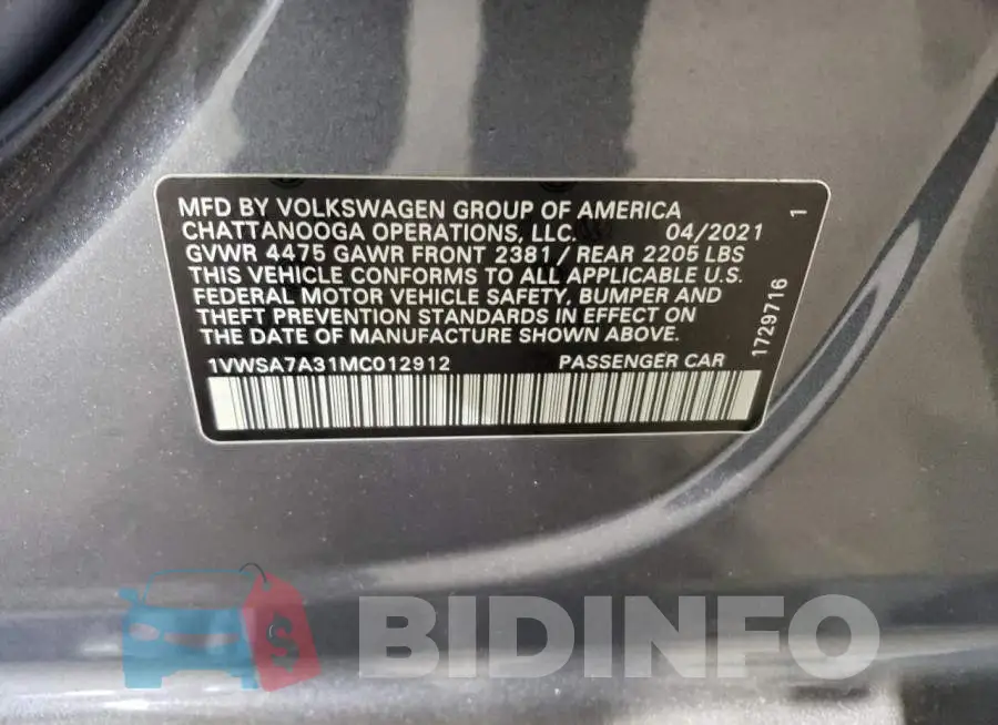 1VWSA7A31MC012912 Photo# 12