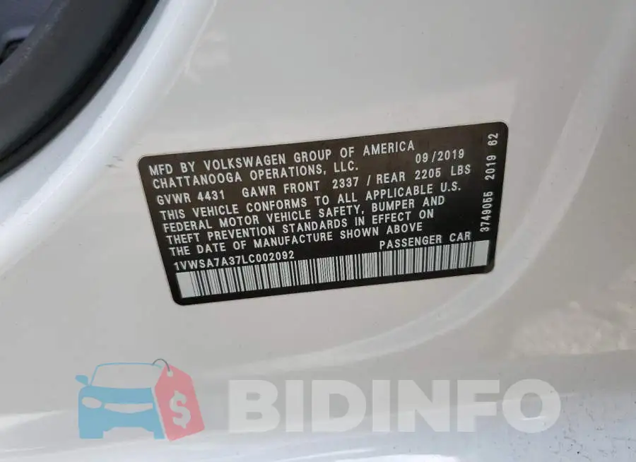 1VWSA7A37LC002092 Photo# 13