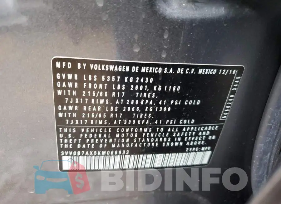 3VV0B7AX5KM066933 Photo# 13