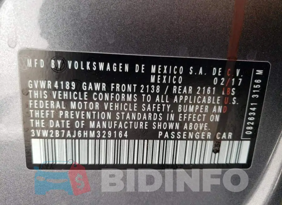 3VW2B7AJ6HM329164 Photo# 12