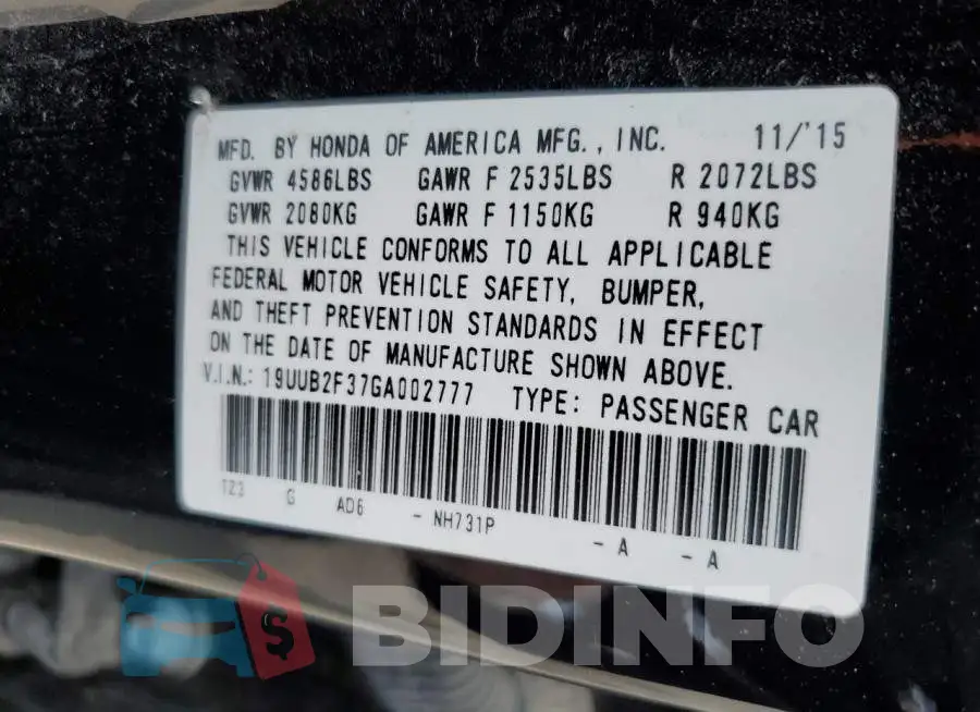 19UUB2F37GA002777 Photo# 12