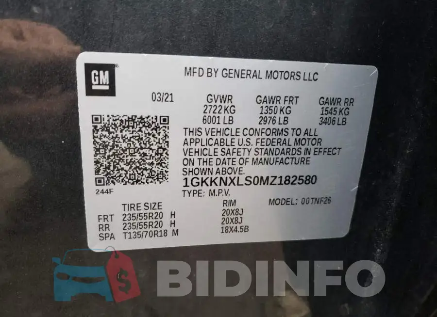 1GKKNXLS0MZ182580 Photo# 14