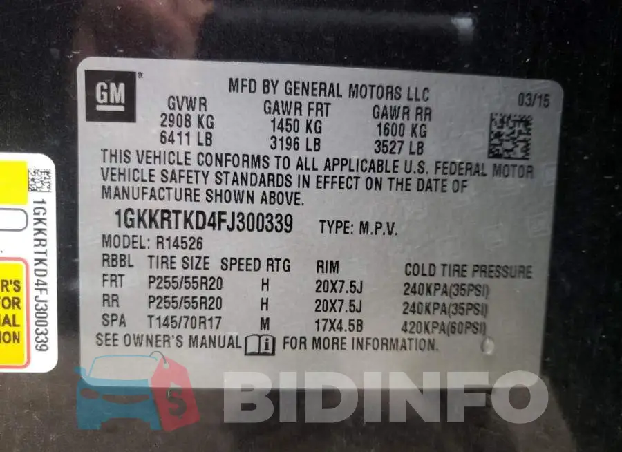 1GKKRTKD4FJ300339 Photo# 10
