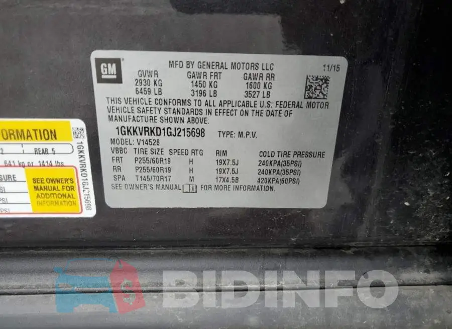 1GKKVRKD1GJ215698 Photo# 12