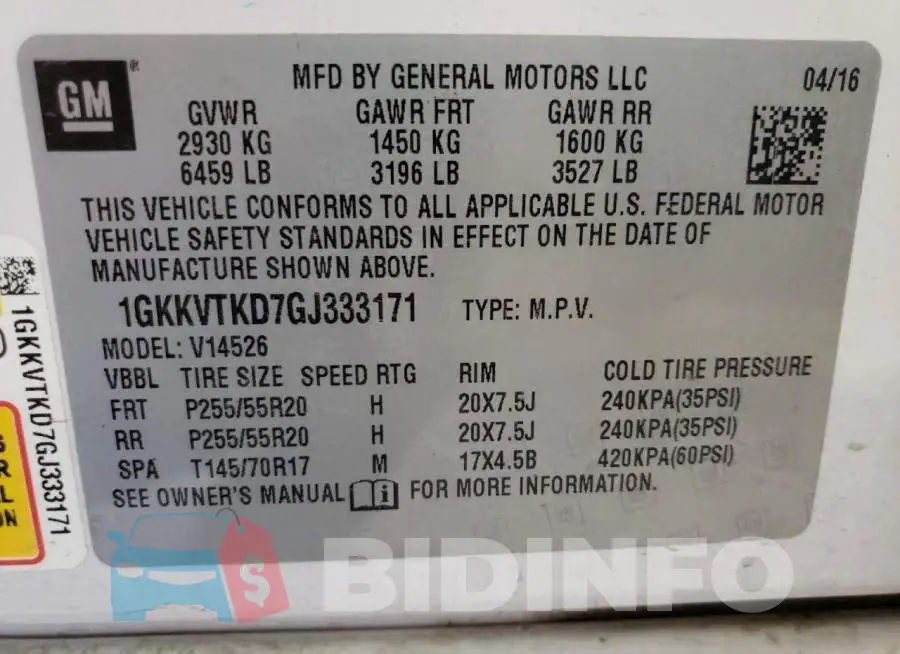 1GKKVTKD7GJ333171 Photo# 13