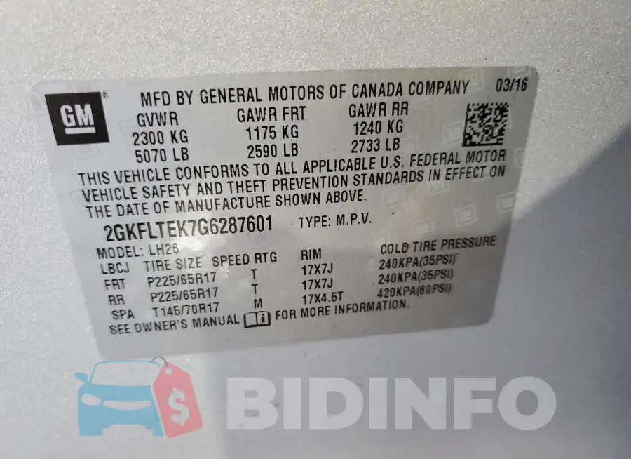 2GKFLTEK7G6287601 Photo# 13