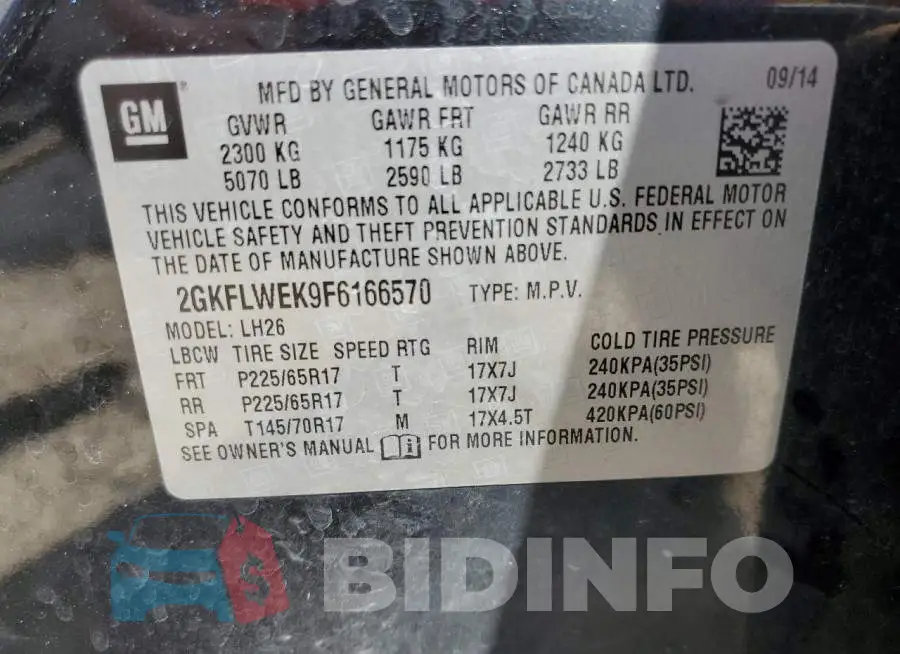 2GKFLWEK9F6166570 Photo# 13