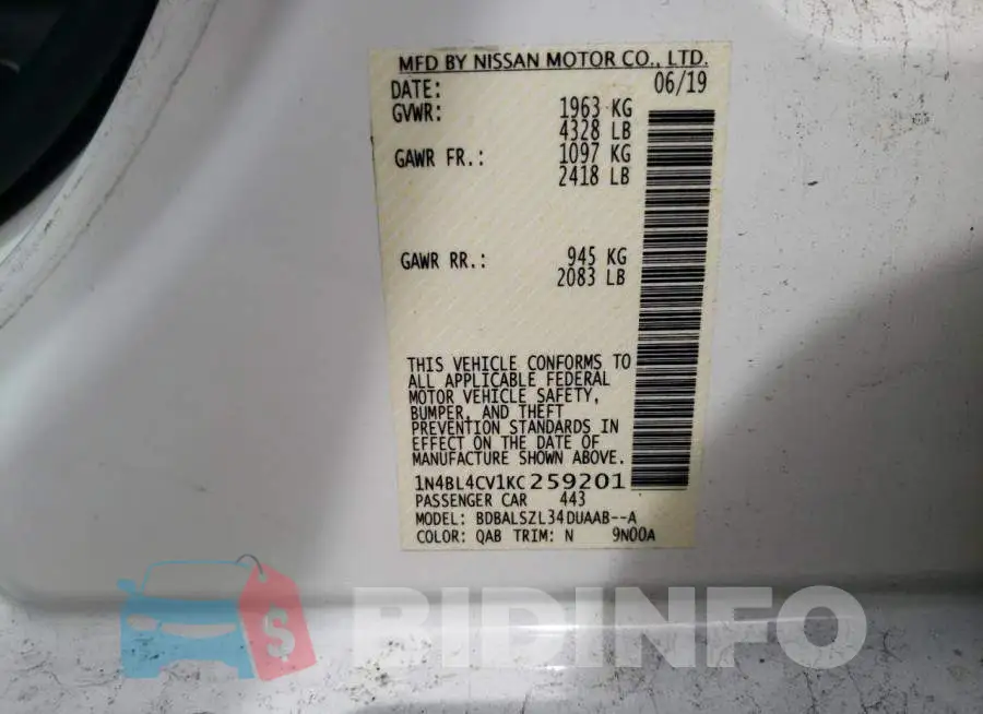 1N4BL4CV1KC259201 Photo# 12