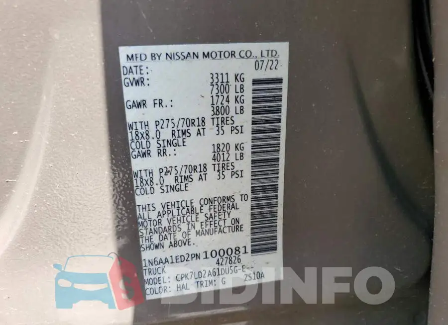 1N6AA1ED2PN100081 Photo# 12