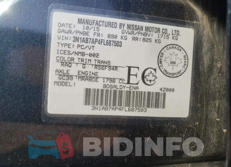 3N1AB7AP4FL687503 Photo# 13
