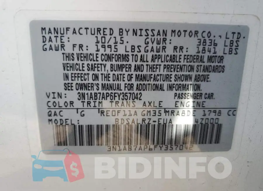 3N1AB7AP6FY357042 Photo# 12