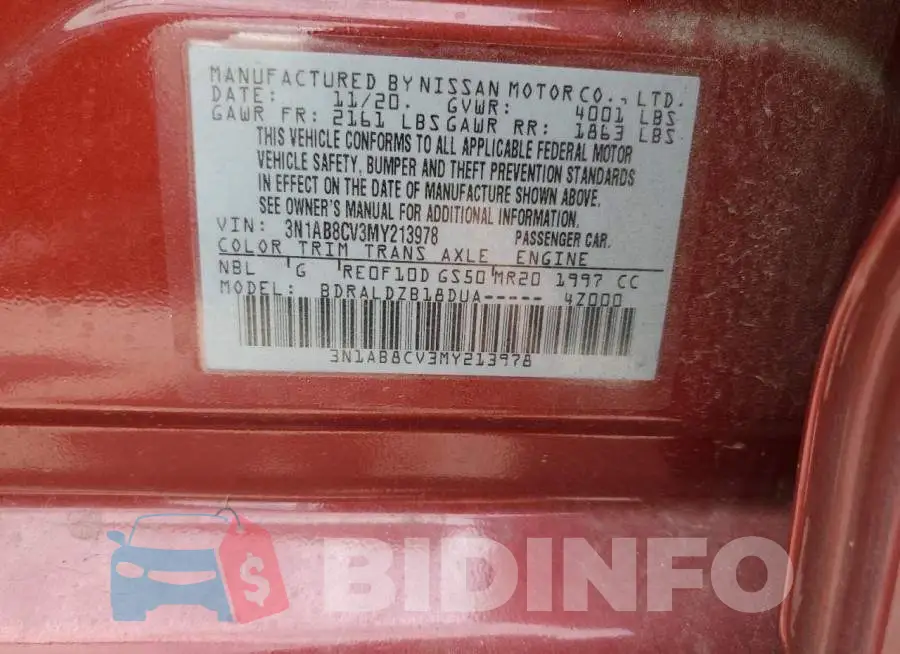 3N1AB8CV3MY213978 Photo# 12