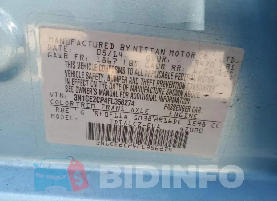 3N1CE2CP4FL356274 Photo# 12