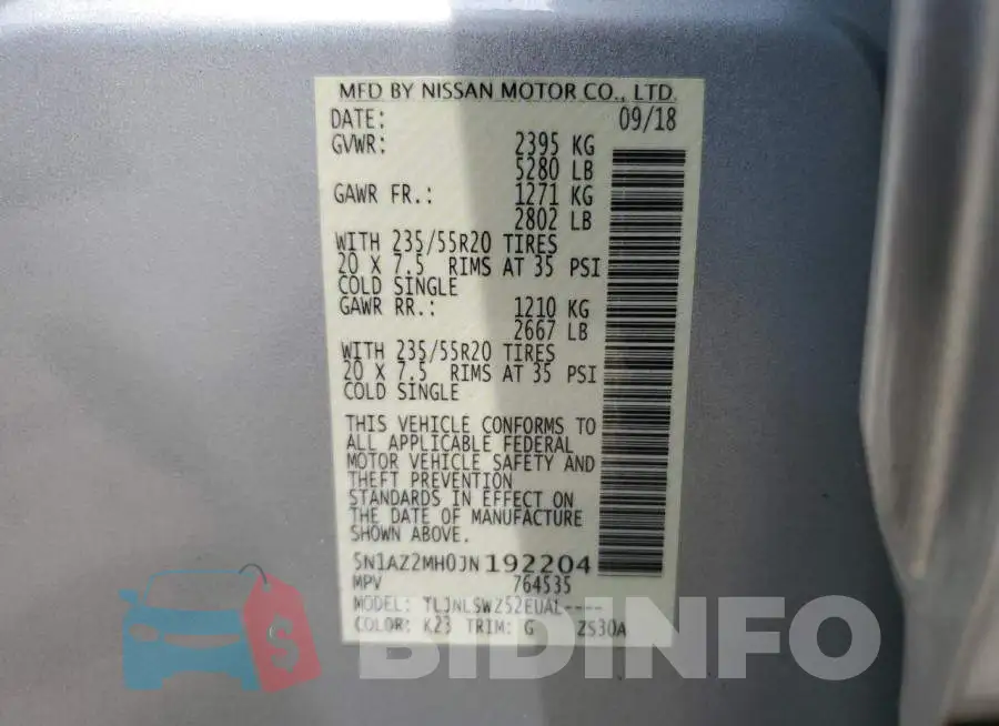 5N1AZ2MH0JN192204 Photo# 13
