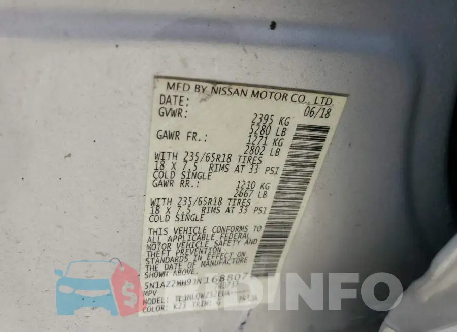 5N1AZ2MH9JN168807 Photo# 13